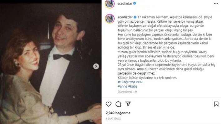 Depremde anne ve babasını kaybeden ünlü oyuncudan duygulandıran paylaşım