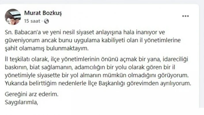 DEVA Partisi'nde şok istifa   