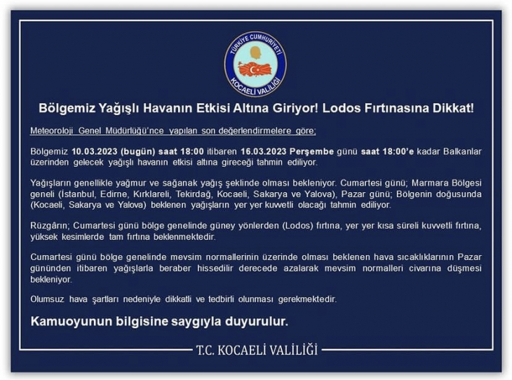 Kocaeli için meteorolojiden turuncu kodlu uyarı