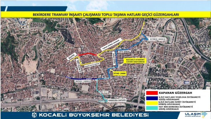 İzmit'te geçici güzergah değişikliği