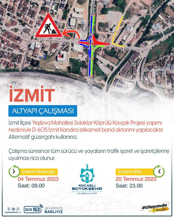 İzmit'te geçici güzergah değişikliği